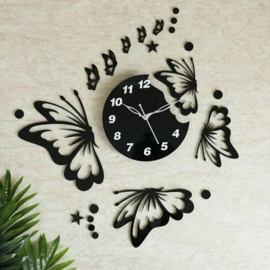 AKW Wooden 3D Stylish Buterfly Wall Hanging Clock - ValueBox
