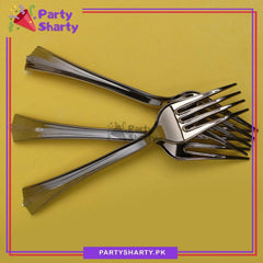 Grey Silver Classic Heavy Duty Plastic Silverware Set (Spoon / Fork) For Birthday, Anniversary, Wedding Party Decoration and Celebration