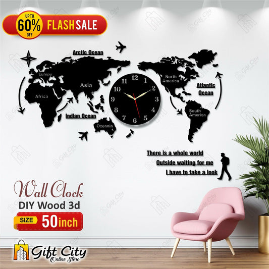 badgeMade by Gift City - Flying Butterflies with Stars Wooden Wall Clock for Home and Offices, 3D Design Self Adhesive