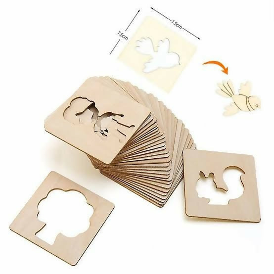 Kids Wooden Drawing Stencils Kit With Puzzle 24 Pes 12 Inner 12 Outer