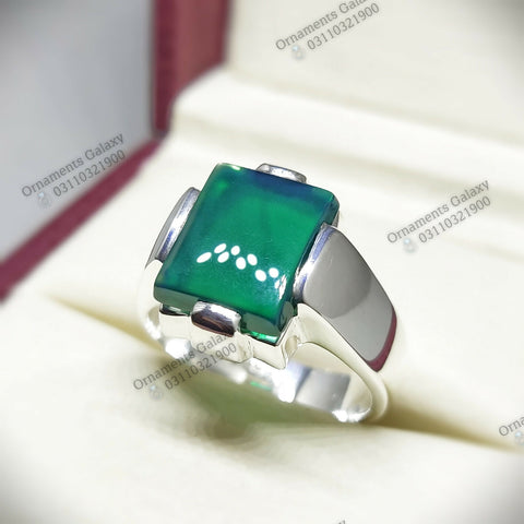 Natural Square Cut 4 CT Decent Agate Ring flawless Green Agate Ring Sterling Silver 925 Handmade Ring