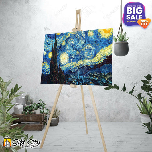 badgeStarry Night Canvas Painting with Frame Wall Art for Home Decor 8x12 inch / 12x18 inch / 18x24 inch - Gift City