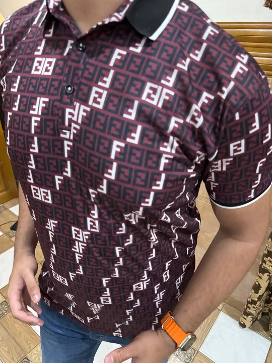 Maroon Print Jersy Polo