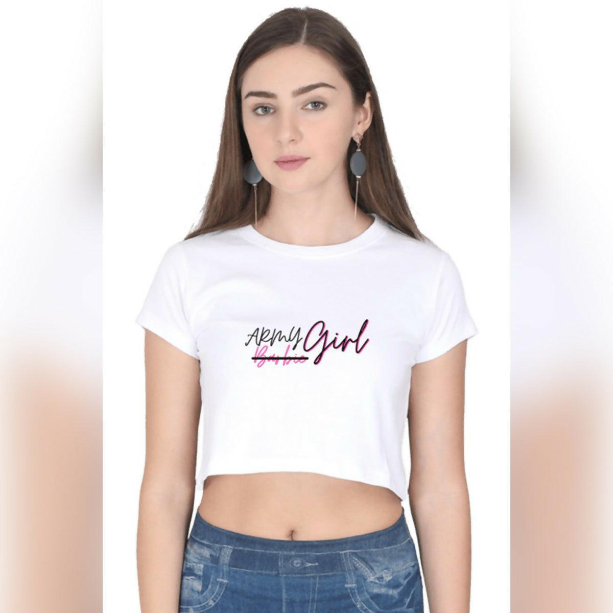 Khanani's ARMY girl Female White crop Tops for summers - ValueBox