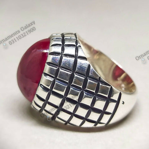 20 CT Big Oval Blood Red Ruby Yakoot Ring Handmade Sterling Silver Ring Men's Heavy Big Ruby Ring