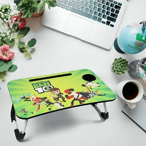 Benten Printed Laptop Table For Kids | Wood Portable Laptop Desk | Folding Home Laptop Desk For Bed & Sofa - ValueBox