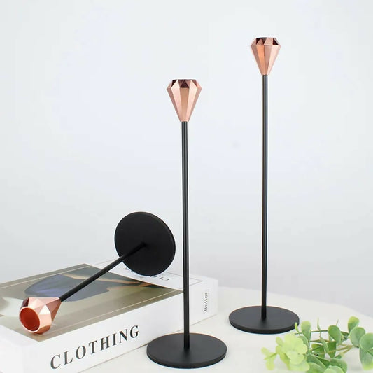 Set-of-3-Metal-Candle-Holder-Black-Diamonds-Apricot-7903