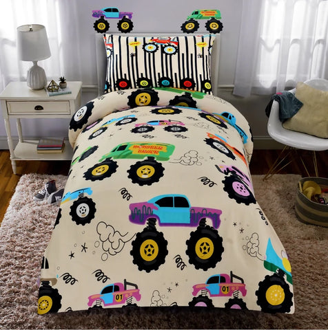 Digital-Printed-Junior-Single-Bed-Sheet-3890-Racing-truck-Apricot-4416