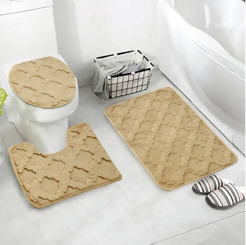 3-PCs-Anti-Skid-Commode-Mat-Set-328-Zig-Zag-Biege-Apricot-1773