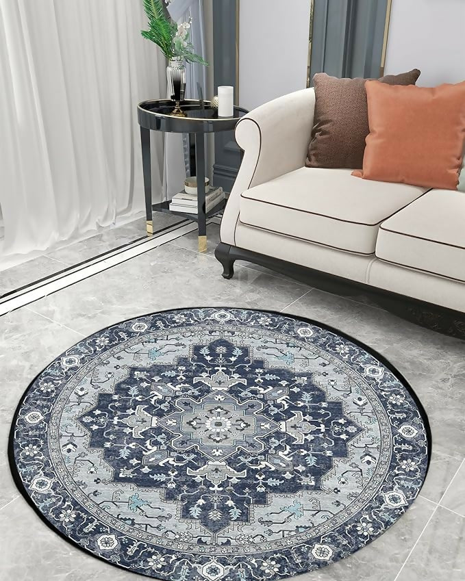 Living Room Rug 100 CM Round-Navy Blue Boho(316)