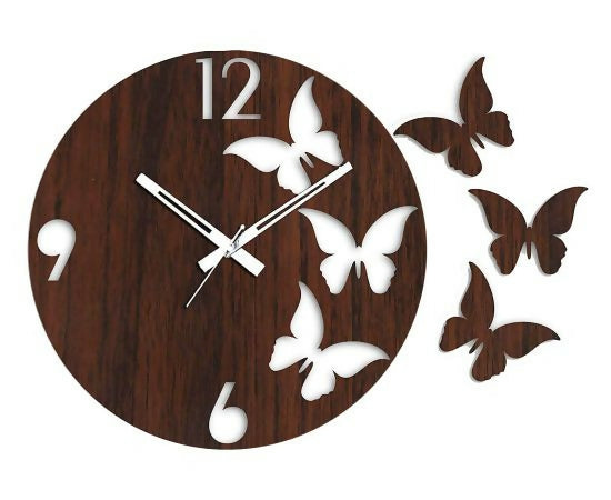 Butterfly Wooden Round Wall Clock