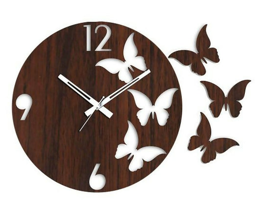 Butterfly Wooden Round Wall Clock