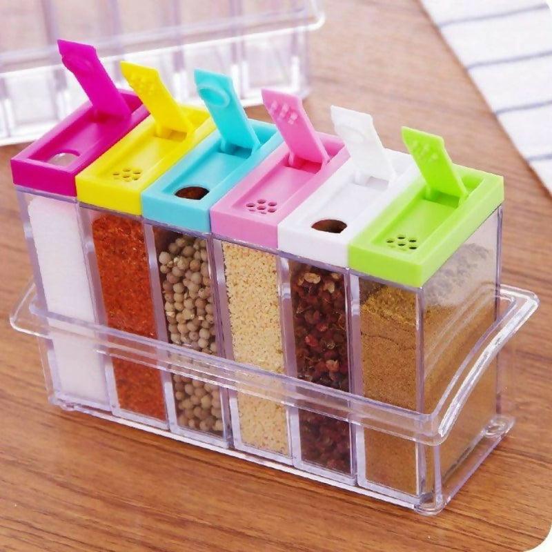 Transparent Spice Jar Colorful Lid Seasoning Box Set Of 6pcs - ValueBox