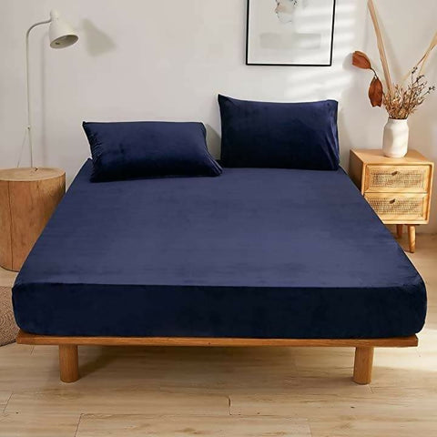 Royal Blue Fitted Double Bedsheet - Df23