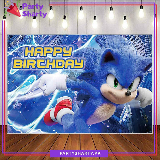 Sonic The Hedgehog Theme Panaflex backdrop For Sonic Theme Birthday Decoration and Celebration - ValueBox