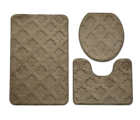 3-PCs-Anti-Skid-Commode-Mat-Set-328-Zig-Zag-Dark-Brown-Apricot-7957