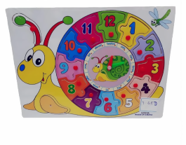 Wooden Pegged Puzzle Board Clock with Snail