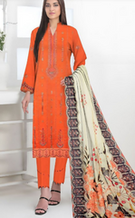 3pc Embroidered lawn shirt Chiffon Dupatta Orange Colour
