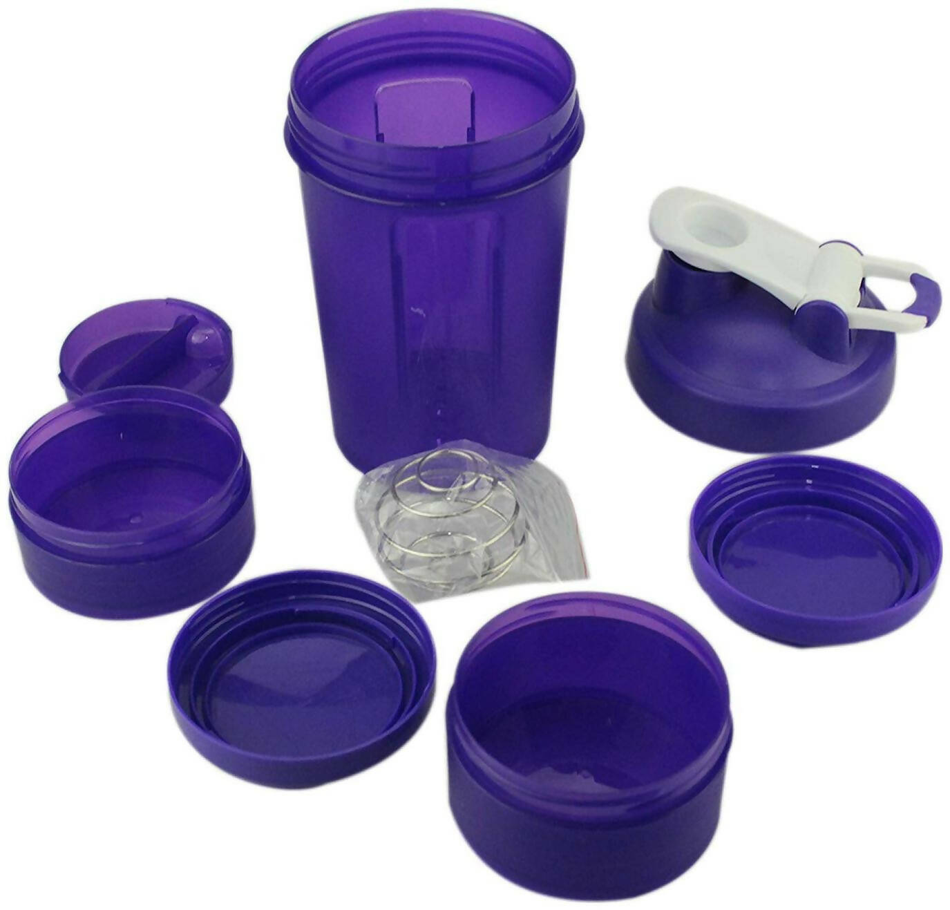 3 in 1 Sports Shaker Bottle For Gym - Storage & Pill Compartments - 450ml - Purple