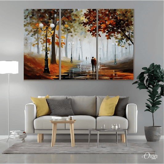 Love At Fall In The Park (3 Panels) | Digital Paintings Wall Art - ValueBox