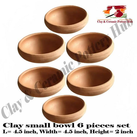 Clay Small Bowl (Piyala) - 6 Bowls set | Natural cool for drinking water | Eating custard, desserts in natual clay | Clay Crockery Pots | Earthen Crockery Pots | Terracotta Crockery Pots - ValueBox