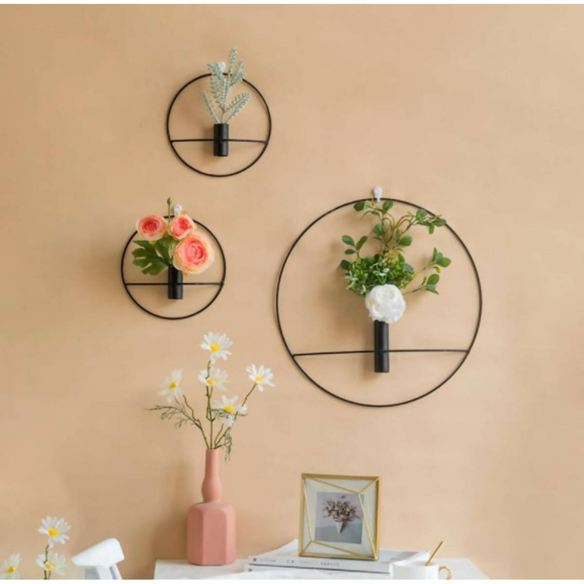 2 Wall Planter (Small & Large) Hanging Succulent Pot Black and Gold Planters
