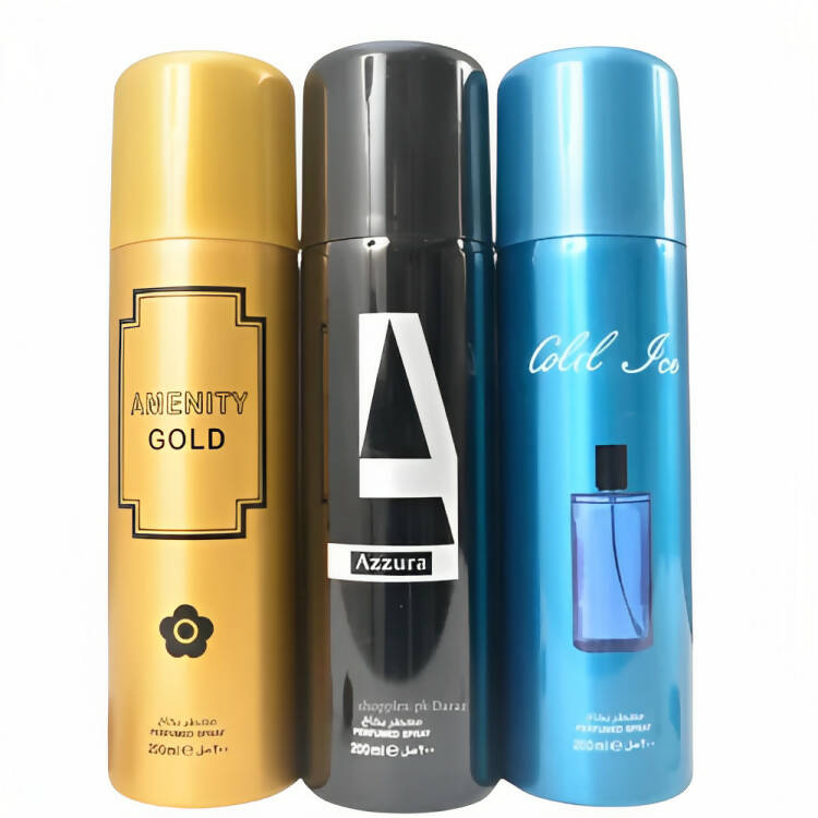 Body Spray for Men & Women 200ml Pack of 3|azzura |amenity Gold|cold Ice|