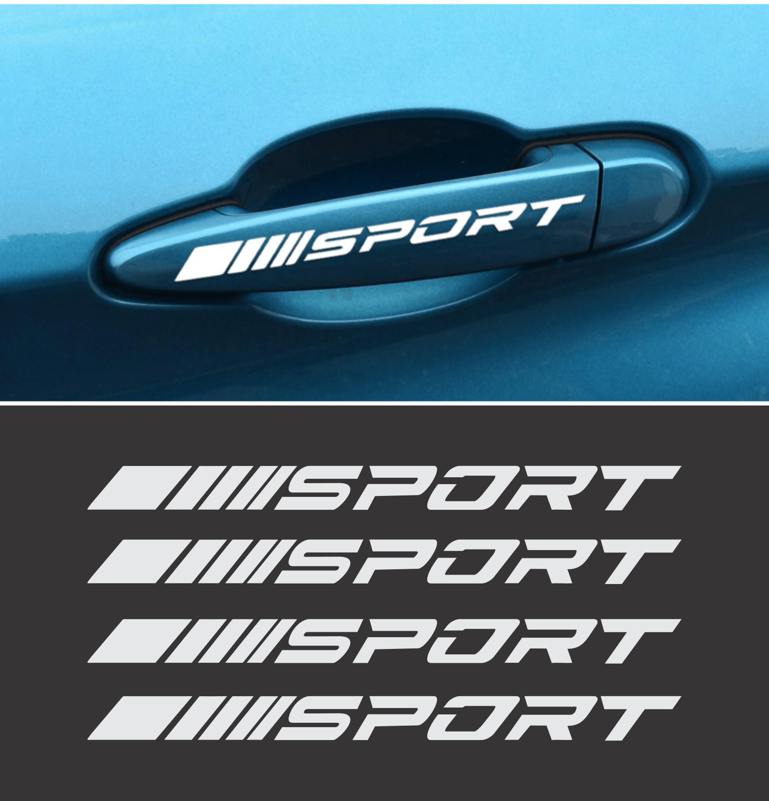 4Pcs (White) Car Door Handle Sport Waterproof Stickers, Auto Styling Sports Sticker Decals Decoration, Accessories - ValueBox