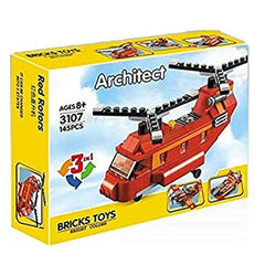 Decool Architect Creator - 3 in 1 - Red Rotors Helicopter Building Blocks Set - 3107 - ValueBox