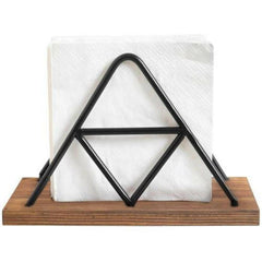 Metal and Wooden Paper Napkin Holder for Table with Gold Black Plated Wire Triangle Design & Solid Mango Wood Base - ValueBox