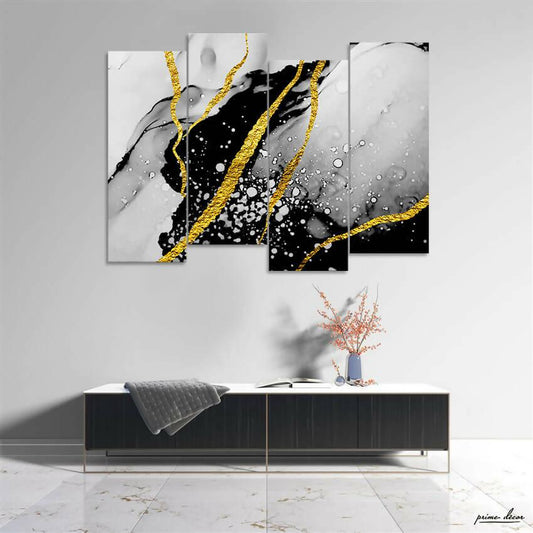 Black & Gold Marble Marble Splash (4 Panel) Abstract Wall Art