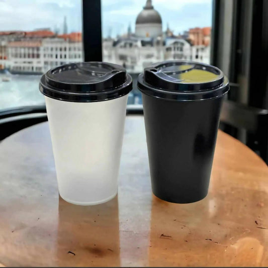 2 Pcs Plain Plastic Coffee Cups 500ml