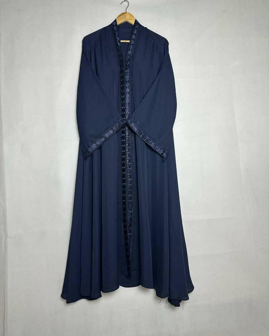 Pure nida fabric embroider abaya blue