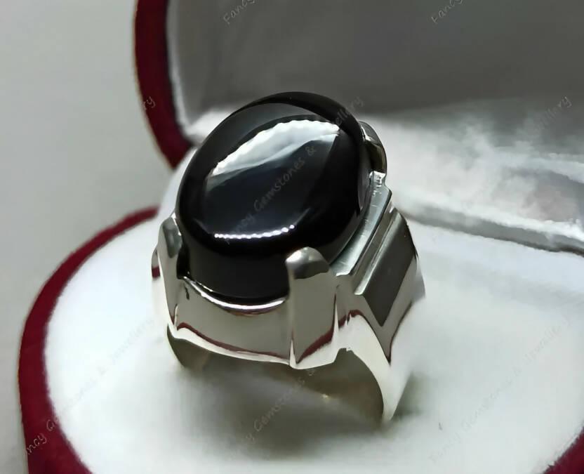 Natural Yemeni Black Aqeeq Sterling Silver 925 Handmade Black Agate Women Ring - ValueBox