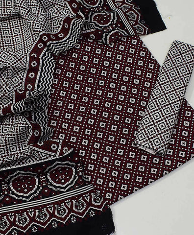 Traditional Cotton Sindhi Ajrak Unstitched Fabric 3 PC - ValueBox