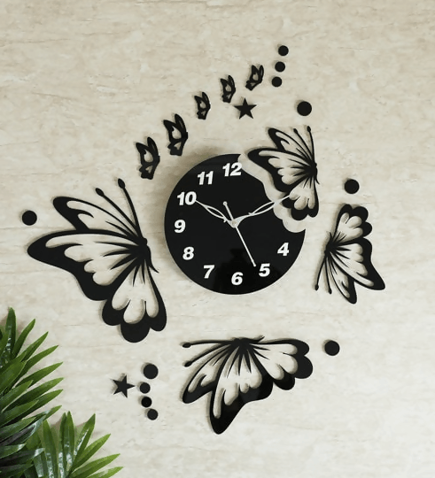 Wall Clock New Stylish Wooden Big Butterffly Wall Clock for Living Room & Office With Original Picture - ValueBox