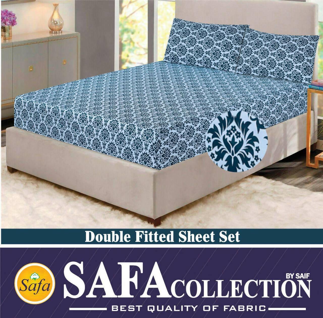 Fitted Bed Sheet with 2 Pillowcase 0087 Double Cotton SAFA Collection - ValueBox