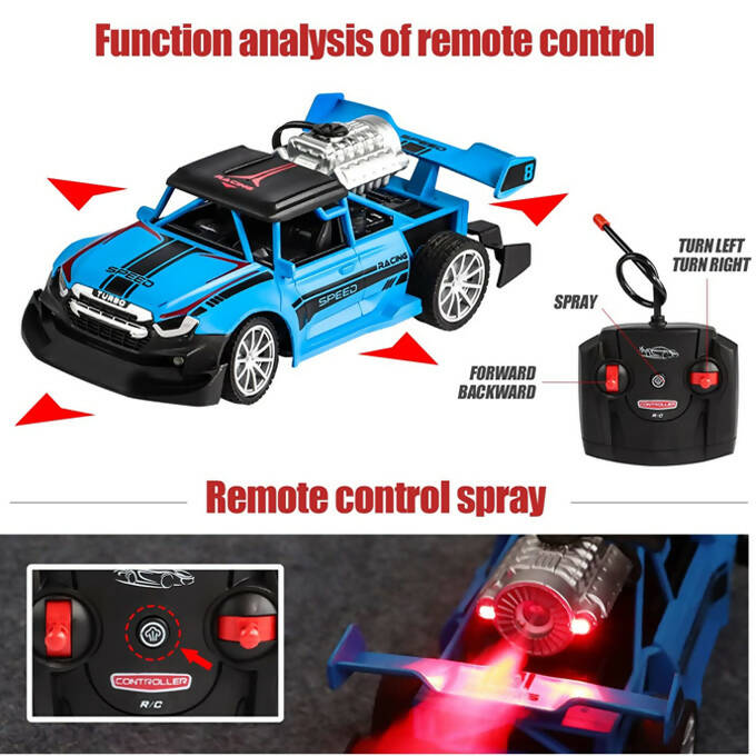 Remote Control Rock Monster Car with Lights & Flame Spray Function Stunt Car - Operated Battery - Blue