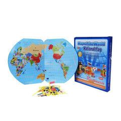 Educational Wooden World Map with 36 National Flags for Montessori Kids - ValueBox