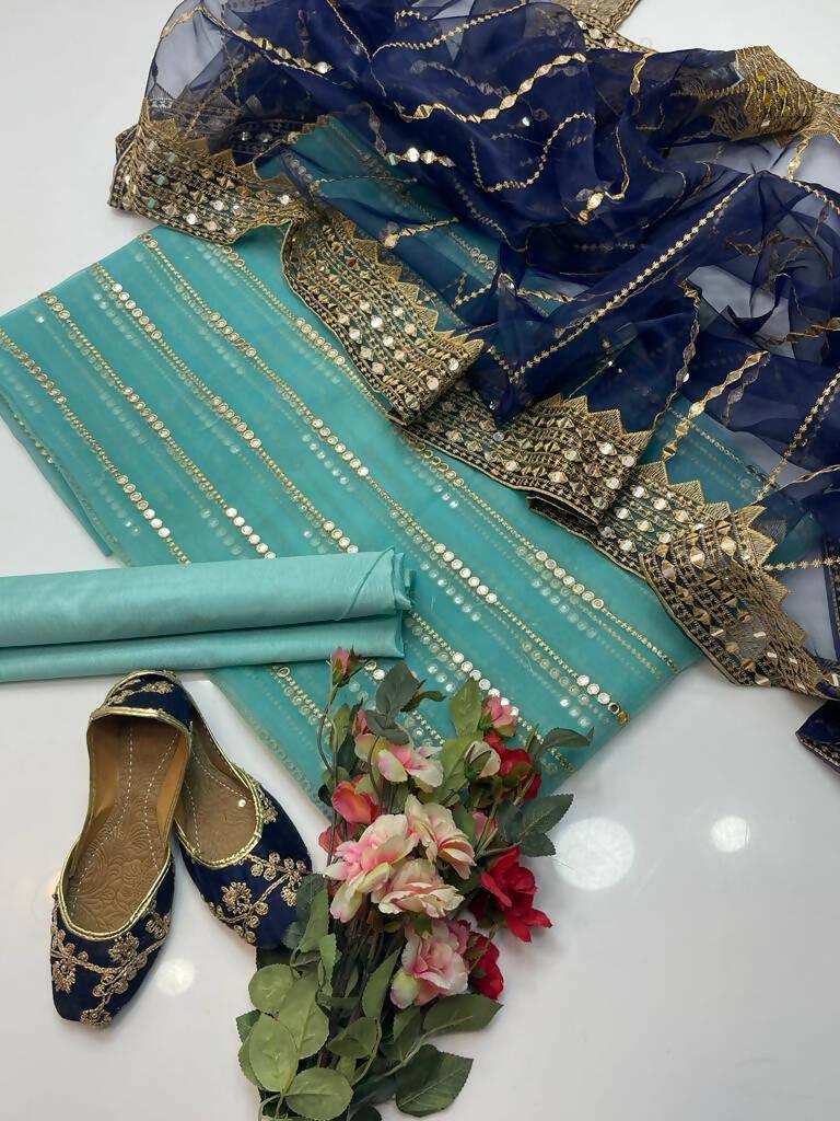 3 PC Unstitched Organza Shirt & Tissue Dupatta With kataan Trouser - ValueBox