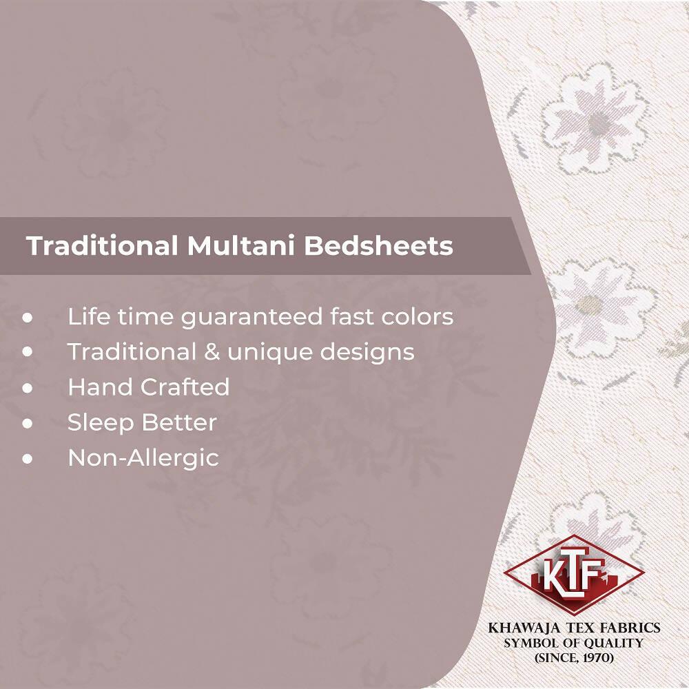 Khawaja King size double bed sheet jacquard traditional hand crafted bed set gultex style multani cotton polyester bed cover with 2 pillow covers A4 - ValueBox