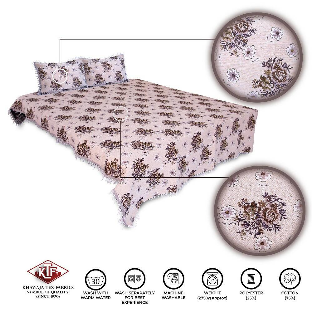 Khawaja King size double bed sheet jacquard traditional hand crafted bed set gultex style multani cotton polyester bed cover with 2 pillow covers A4 - ValueBox