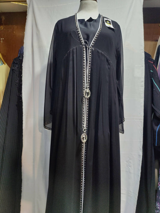 Luxury abaya Nida fabric with beautiful front lace - ValueBox