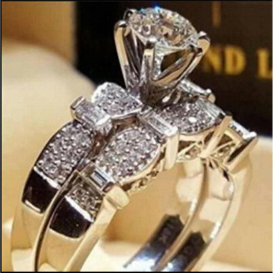 Classic 2 PCS/SET Cute Crystal White Round Ring Set For Women
