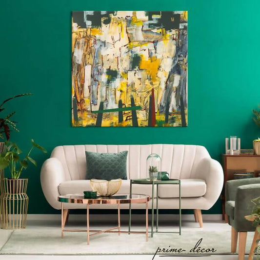 Yellow Paint Stroke (Single Panel) Square Abstract Wall Art