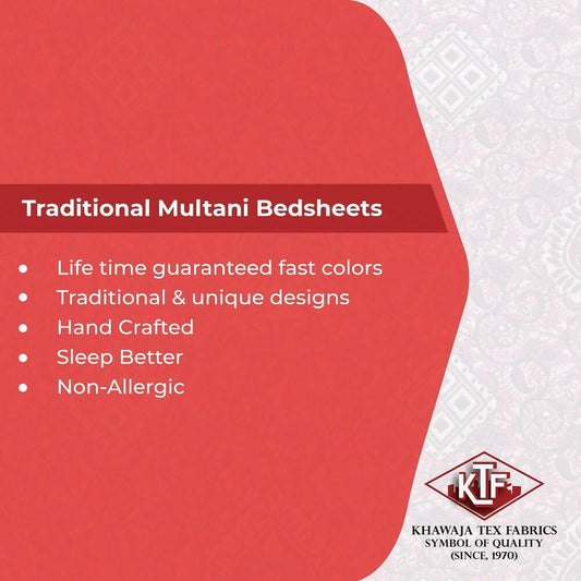 Khawaja King size double bed sheet jacquard traditional hand crafted bed set gultex style multani cotton polyester bed cover with 2 pillow covers A20 - ValueBox