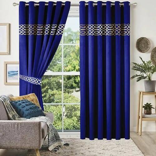 Luxury Velvet Curtains Front Border – Royal Blue And Off White - Pack of 2 curtain - ValueBox