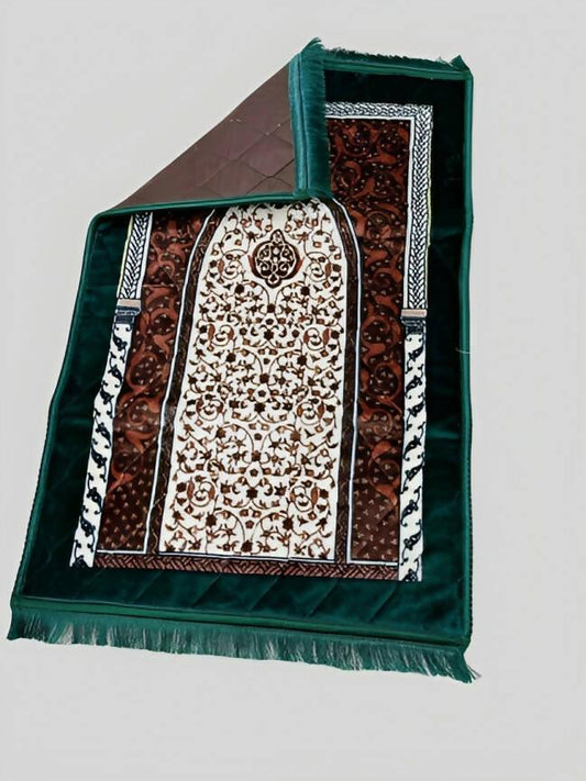 Green Val-vet Foam Print Embossed Jai namaz / Janamaz / Prayer Rug / Prayer Mat - ValueBox