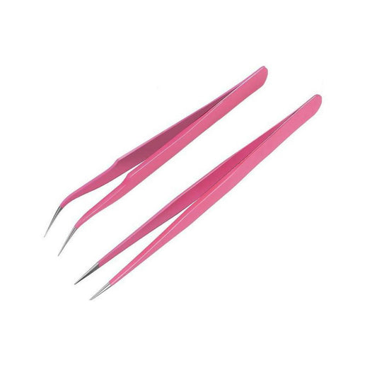 Pack of 2 - Straight and Curved Tip Tweezers - Pink - ValueBox
