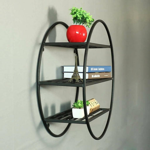 Wall Shelf Round Floating Shelves Sturdy Wood Metal Decorative Shelf - ValueBox